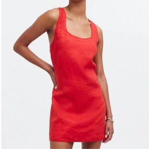 NWT Madewell Cross-Back A-Line Mini Dress In Linen Red Size 2